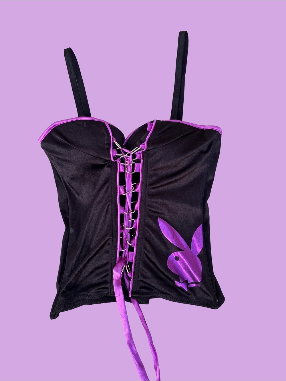 Vintage Y2K Playboy Intimates Black & Purple Corset Top - Picture 1 of 3